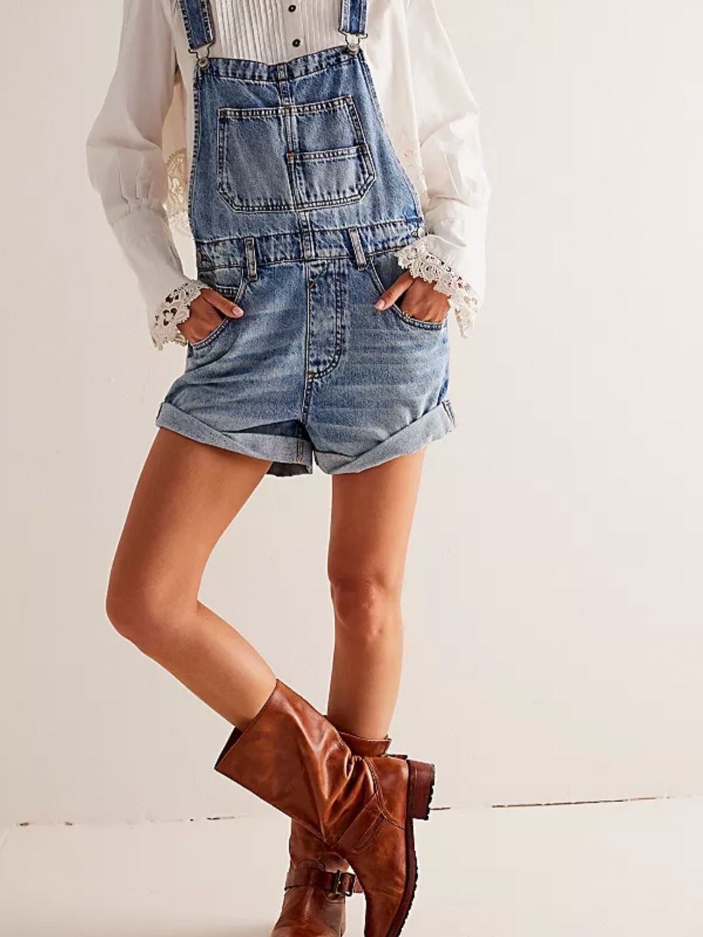 We The Free Light Blue Denim Short Overalls NWOT